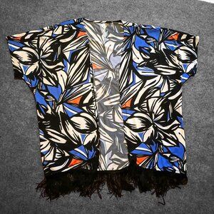 NY Collection Open Duster/Coverup Tassel Hem Printed Multicolor Womens Top XXL